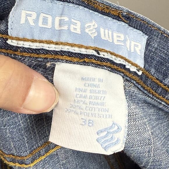 RocaWear Baggy Denim Shorts 38 Embroidered Pockets Hip Hop Streetwear Y2K - Picture 9 of 9